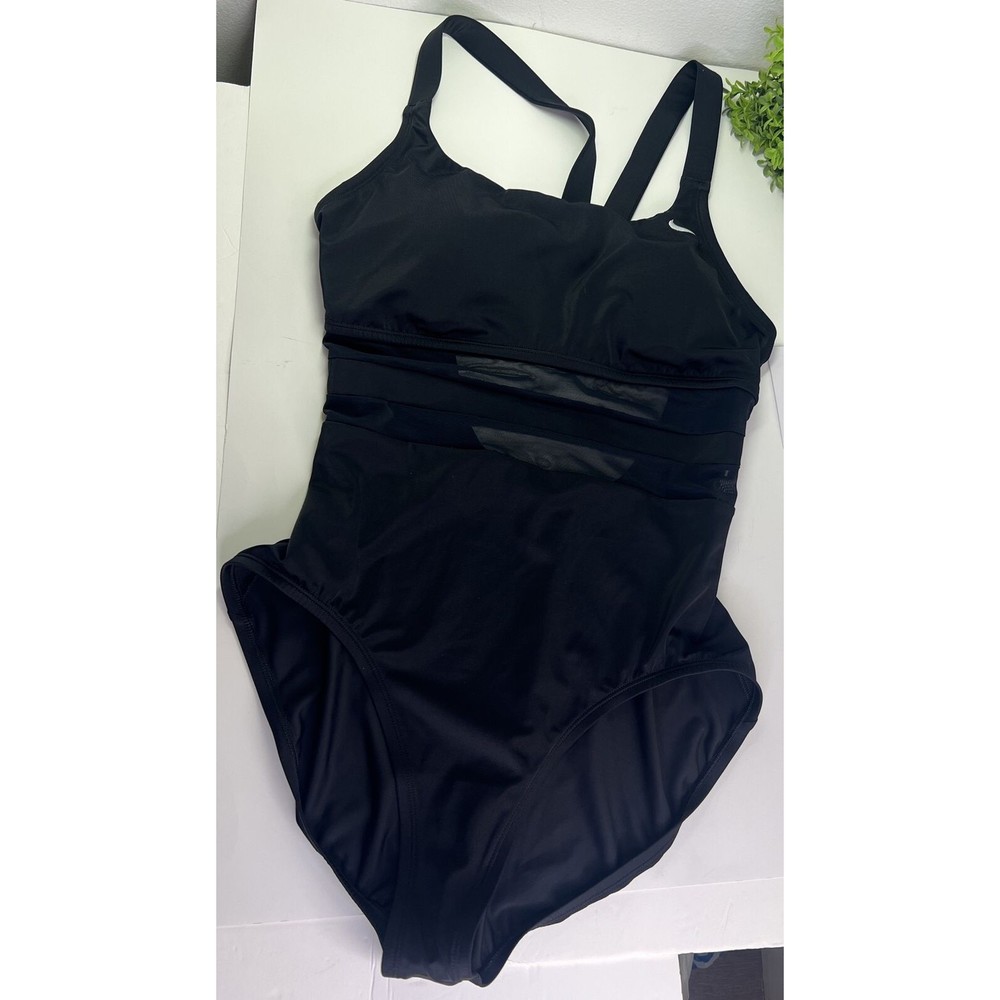 Nike Women's Standard Mesh Solid Edge V-Back One Piece Swimsuit Swimwear  Sz M - Picture 9 of 13